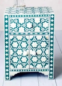 Geometric Bone Inlay <b>Side</b> <b>Table</b> Mosaic End <b>Table</b> Drum Accent <b>Table</b> for Living Room Modern Home Decor - Product Image 3