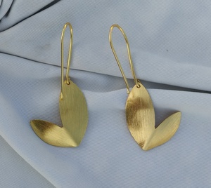 <b>Gold</b> Plated Brass <b>Dangle</b> <b>Earrings</b> Abstract Leaf Drop <b>Earrings</b> for Women Anniversary Jewelry - Product Image 3