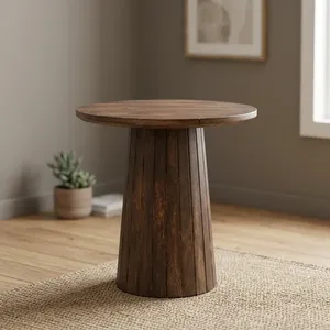 Modern Solid Wood Side <b>Table</b> With Fluted Pedestal Base Handmade Round Accent <b>End</b> <b>Table</b> for Living Room Bedroom Decor - Product Image 5