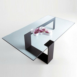 Luxury Tempered Glass <b>Coffee</b> <b>Table</b> with Geometric <b>White</b> Metal Frame Modern Rectangle Cocktail <b>Table</b> - Product Image 4