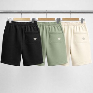 ชุดกางเกงขาสั้นผ้าฝ้ายฟลีซผู้ชายขายส่ง รับทำโลโก้ กางเกงขาสั้นลำลองสำหรับฤดูร้อน มีเชือกผูกเอว หลายสี - Product Image 5