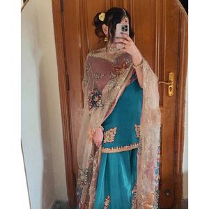 LOOK RICH CHINON SEQUENCE BRODERIE TRAVAIL TOP PALAZZO AVEC DUPATTA SKY - Product Image 1