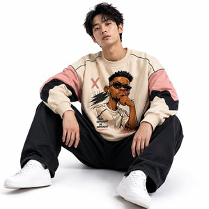 Bulk Supply Khaki Vintage DTG Graphic Print Oversized Hooded Sweatshirts 340G Thick Cotton Blend Men Fashion Hoodies - Product Image 6