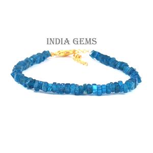 Apatite Perles de pierres précieuses Forme carrée Réglable Perlé Dainty Bracelet Bleu Apatite Or Bijoux Cadeau Pour Elle Femmes naturel - Product Image 1