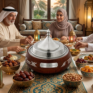 Modern <b>Insulated</b> Enamel Coated Stainless Steel Casserole Conical Lid Heavy Duty Thermal Food Warmer Set Luxury Khaleeji Feasts - Product Image 5