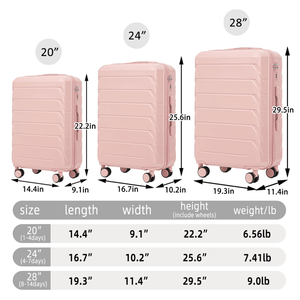 Valise trolley 3-en-1 en ABS et PC, 20, 24 et 28 pouces, légère, avec poignée télescopique en fer et alliage, pour valise rose avec serrure TSA - Product Image 3