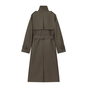 Gabardina de Mujer de Moda Casual con Cuello Vuelto, Doble Abotonadura, Color Sólido, Manga Larga y Lazos, Tejida, Disponible en 2 Combinaciones de Colores - Product Image 1