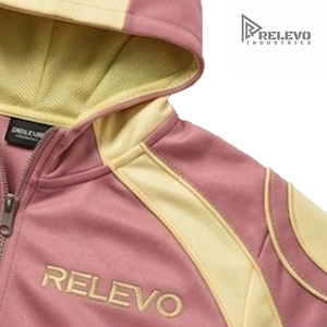 Ensemble de survêtement personnalisé OEM avec logo, couleur rose beige contrastée, avec passepoil, sweat-shirt à capuche zippé et pantalon de survêtement pour homme - Product Image 3