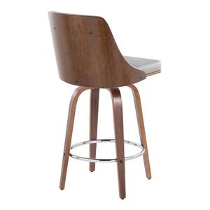 Tabouret de comptoir Gianna de 26 po, style Mid-Century Modern, en bois de noyer, simili cuir gris clair, hauteur fixe avec pivotant et accents chromés - Product Image 4