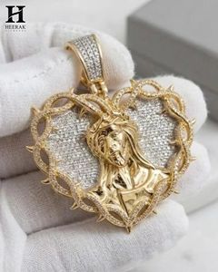 Pendentif de luxe en forme de cœur avec visage de Jésus, entièrement pavé de diamants, personnalisé, style Hip-Hop, religieux, pour la vente en gros de bijoux - Product Image 4