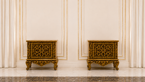 Cama King Size de Lujo Estilo Rococó Francés y Juego de Muebles, Cama con Dosel Dorado de Tallado Elaborado con Mesitas de Noche, Compre una Suite de Dormitorio con Cama de Cuatro Postes - Product Image 4