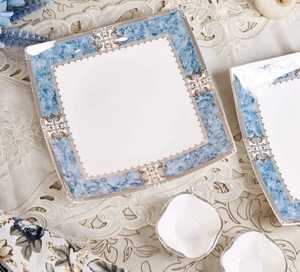 Blue 10-Piece Premium Snack <b>Set</b> | Textured Ceramic <b>Dinnerware</b> Serving <b>Set</b> with 2 Large Platters <b>6</b> Quarter Plates and 2 Dip Bowls - Product Image 2