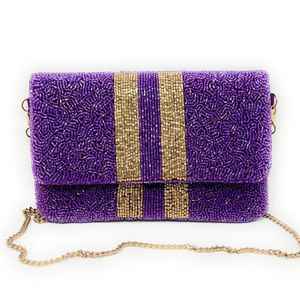 Bolso de mano tipo clutch con cuentas naranjas y negras para mujer, elegante y con bordado de cuentas. - Product Image 3