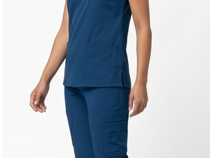 Women's Blue <b>Scrub</b> <b>Top</b> With Front Pockets Hospital Uniform Wear - Product Image 1