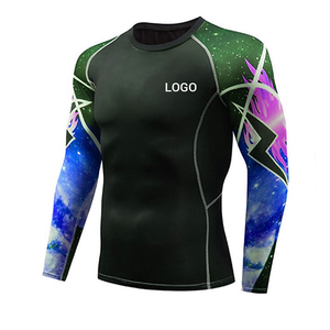 Men's Full Sleeve Rash Guard Sublimation Print Quick Dry Spandex Polyester Sport <b>Top</b> Galaxy Flame Design Front Logo - Product Image 4
