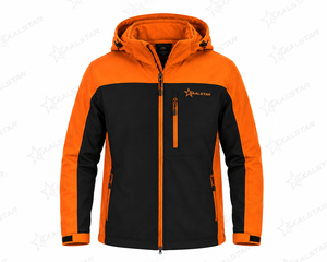 Veste softshell pour homme, imperméable, coupe-vent, orange et noir, pour la randonnée, avec capuche, logo personnalisé, veste de travail d'hiver - Product Image 3