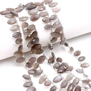 ลูกปัดมูนสโตนสีเทาธรรมชาติทรงมาร์คีสเจียระไนรูเจาะด้านข้าง สำหรับทำเครื่องประดับ ขนาด 7x12-8x13 มม. ความยาว 8 นิ้ว ขายส่ง - Product Image 2