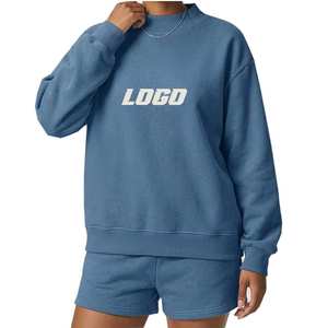 Women Oversized Turtleneck Sweatshirt Long Sleeve <b>Drop</b> Shoulder Letter Print Front Cotton Knitted Asymmetric Autumn Wear - Product Image 3