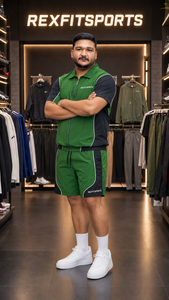 REXFIT SPORTS 2026 Ensemble court personnalisé vert et noir en nylon pour homme, chemise zippée et short, ensemble de sport deux pièces, logo personnalisé, streetwear - Product Image 4