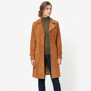 Abrigo largo de gamuza para mujer con cuello vuelto y cierre de botón de una sola fila, estilo otoñal, diseño elegante, tipo trench. - Product Image 6