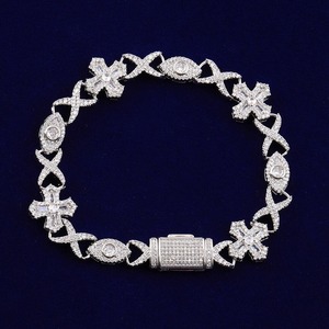 Elegant <b>Solid</b> Sterling <b>Silver</b> Wrap <b>Bracelet</b> Rhodium Plated Moissanite Diamonds Iced Four-Leaf Flower Link Chain Gift Men's - Product Image 2