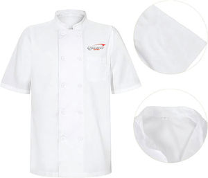 เสื้อเชฟแขนสั้น Discover Impex ผ้าโพลีเอสเตอร์ผสมคอตตอน ยูนิเซ็กซ์ สำหรับร้านอาหาร พิมพ์ลายแบบรีดร้อน ติดกระดุม ผ้าทอ - Product Image 2