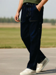 Jean en denim taille mi-haute délavé moyen pour hommes grandes tailles - Product Image 3