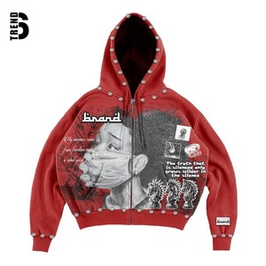 Fleece d'hiver personnalisé, délavé à l'acide, brodé, à ourlet brut, imprimé DTG, écologique, haute qualité, haute densité, effet usé, zippé - Product Image 3