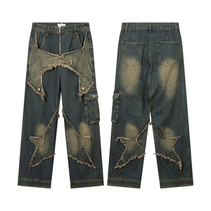Pantalones de mezclilla baratos estilo streetwear, vaqueros holgados de algodón, pantalones largos rectos para hombre, pantalones anchos lavados para hombre - Product Image 2
