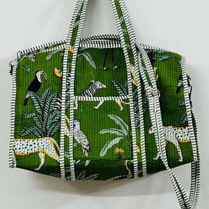 Handcraft Bohemian Cotton Duffle Bag Handmade Quilted Weekender Travel <b>Backpack</b> Large External Frame Block Printed Design Women - Product Image 4
