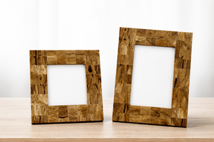 กรอบรูปไม้ทำมือ 2 สี ของ Bela Artisan พร้อมลายโมเสก รูปทรงสี่เหลี่ยมผืนผ้า แนวตั้ง สำหรับวางบนโต๊ะ ดีไซน์ไม้ธรรมชาติ ตกแต่งบ้าน - Product Image 2