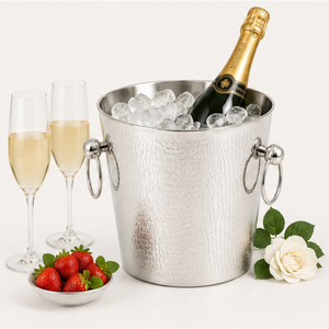 Seau à glace en acier inoxydable avec texture croco, seau à champagne et à vin en métal martelé avec poignées en anneau pour hôtel - Product Image 6