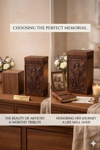 Handcrafted Wooden <b>Pet</b> Urn <b>Box</b> with Angel Carving Eco-Friendly Keepsake Ashes Container - Product Image 1