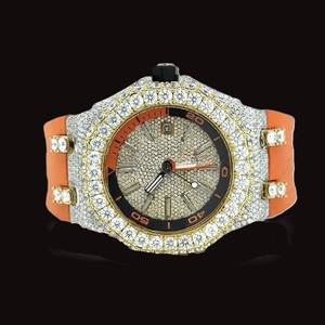 นาฬิกาแฟชั่นผู้ชาย41mm dial Watch ได้รับการรับรอง GRA Moissanite สกรูบนขอบสีส้มเข็มนาฬิกาสายหนังสีส้ม - Product Image 1