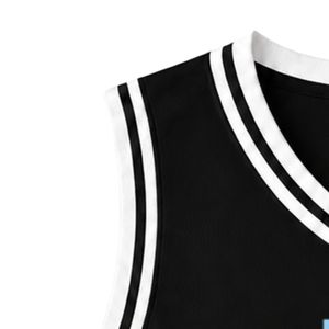 Maillot de basket-ball brodé avec logo JJ noir pour femmes, débardeur athlétique sans manches à col en V avec bordure blanche pour l'entraînement et les matchs - Product Image 4