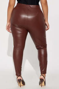 Leggings en similicuir taille haute, couleur unie, extensibles, ajustés, longueur intégrale, pour femmes, grandes tailles, toutes saisons, pantalons tricotés - Product Image 3
