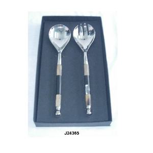 Juego de servidor de ensalada con mango de madera de Venta caliente en manijas pulidas de acero en otro material también disponible Juego de vajilla de cubiertos - Product Image 4