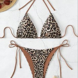2026 OEM Designer Women's Solid Jacquard Floral/Striped Leopard Print Underwire Push-Up Bra <b>V</b>-<b>String</b> Bikini 2-Piece Set - Product Image 6