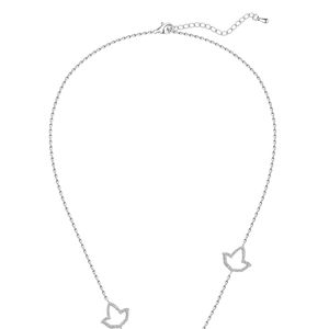 Silver <b>Double</b> Chain Pearl Pendant <b>Necklace</b> with Bird Shape Charms White Round Pearl Elegant Layered Women Fashion Jewelry - Product Image 3