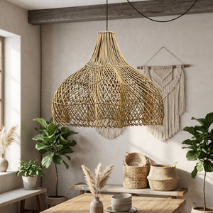 Abat-jour en rotin fait main en forme d'étoile, style bohème, éclairage suspendu écologique pour intérieur - Product Image 1