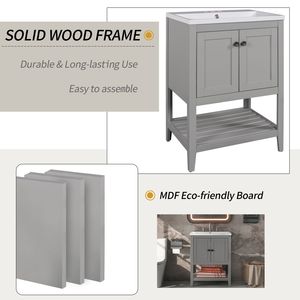 24\" Modern Sleek Open Style <b>Bathroom</b> <b>Vanity</b> with Elegant Ceramic Sink Solid Wood Frame Grey Finish (OLD SKU JL000004AAE) - Product Image 6