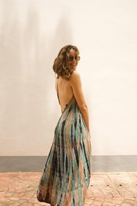 Vestido largo de algodón premium para mujer, con cuello en V, sin espalda, sin mangas, suave y fluido, estilo bohemio, para verano - Product Image 4