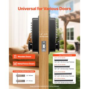 Serrure de porte mécanique sans clé à combinaison à bouton-poussoir double face avec clavier numérique D, mise à niveau du code 2.0, code à 4/7 chiffres - Product Image 3