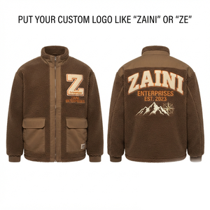 240g Premium Sherpa Polar Fleece Puller <b>Jacket</b> Brown Khaki Panel Custom Embossed Logo Waterproof Breathable <b>Reflective</b> Men's - Product Image 1
