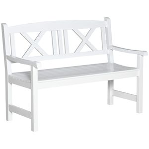 Panca da Giardino in Legno a 2 Posti da 120 cm, con Schienale a X Unico, Divanetto da Esterno per Patio, Giardino, Prato, Veranda, Ideale per Centri Commerciali e Parchi, Bianca - Product Image 1