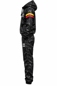 Custom <b>Black</b> Hooded Sauna Suit Men’s Shiny Sweat Tracksuit Half Zip Pullover Jacket Pants <b>Set</b> Thermal <b>Gym</b> Training Fitness Wear - Product Image 3