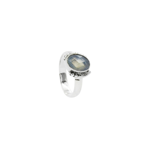 Anillo ovalado de opalita de 8x12 mm con corte a cuadros – Anillo de piedras preciosas chapado en plata hecho a mano, anillo azul, joyería bohemia minimalista - Product Image 1