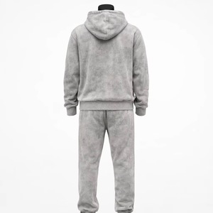Survêtement unisexe gris à capuche, couleur unie, décontracté, manches longues, 100% coton, poids moyen, coupe classique avec poches, pour l'automne - Product Image 2