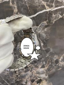 Montre mécanique de luxe entièrement sertie de diamants Moissanite VVS1, en acier inoxydable, mouvement japonais entièrement automatique - Product Image 2