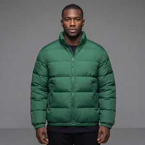 High Quality Green Canvas Puffer Jacket Low Price Casual Street Wear Zip-Up <b>Waterproof</b> Stand Collar Hooded Winter <b>Padded</b> <b>Coat</b> - Product Image 4